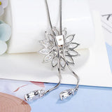 Vintage Lady Crystal Snowflake Flower 925 Silver Necklace Christmas Women