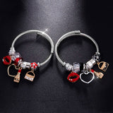 Crystal Bead Women's Bracelet Red Lips Heart Charm Silver Chain Female Jewelry