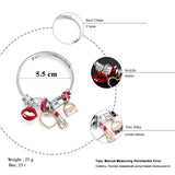 Crystal Bead Women's Bracelet Red Lips Heart Charm Silver Chain Female Jewelry