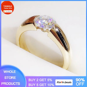 Yellow Tibetan Silver Ring With Cubic Zircon Round Stones