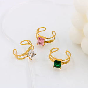 Zircon Stainless Steel Adjustable Opening Rings 18K Women Jewelry