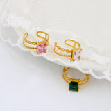 Zircon Stainless Steel Adjustable Opening Rings 18K Women Jewelry