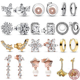 925 Silver Charm Earrings Rose Snowflake Star Pearl Ladies Earrings