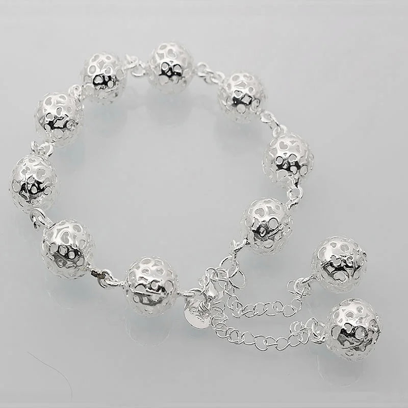 Charm Silver Hollow Beads Bracelet Women Jewelry Christmas