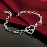 925 Silver Crystal LOVE Heart Bracelet Wedding Party Christmas Je