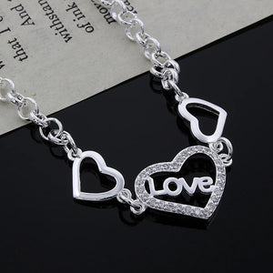 925 Silver Crystal LOVE Heart Bracelet Wedding Party Christmas Je