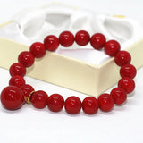 Red Coral Round Beads 10mm Bracelet Women Jewelry 7.5inch