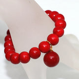 Red Coral Round Beads 10mm Bracelet Women Jewelry 7.5inch