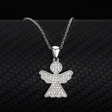 925 Silver Angel Wing Cross Pendant Necklace with Zirconia