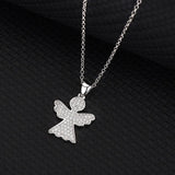 925 Silver Angel Wing Cross Pendant Necklace with Zirconia