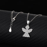 925 Silver Angel Wing Cross Pendant Necklace with Zirconia