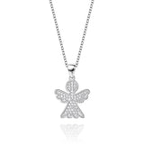 925 Silver Angel Wing Cross Pendant Necklace with Zirconia