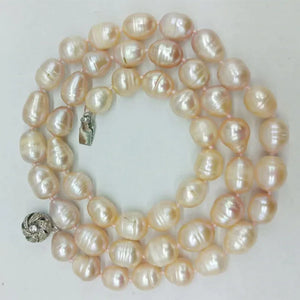 10-12mm Pink Freshwater Cultured Rice Pearl Necklace 24 Inch