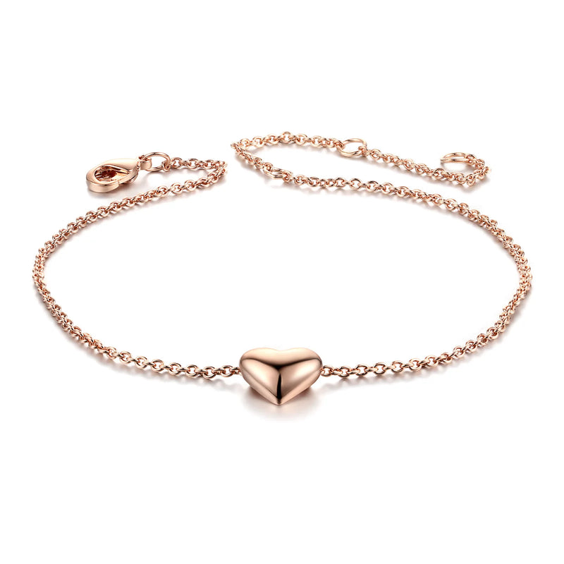 14K Heart Shape Bracelet for Women Adjustable Chain Love Gift