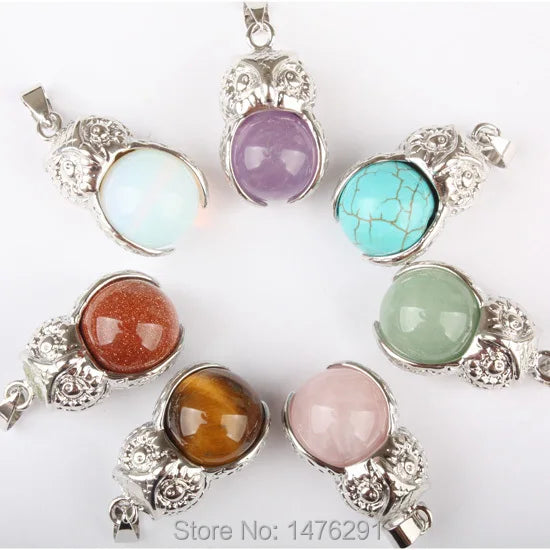 16MM Mix-Color Crystal Stone Owl Pendant 7PCS