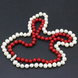2-Row Necklace Natural Pearl/Red Coral Beads Women's Chain Jewelry