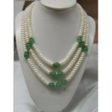 3 Row 7-8mm Pearl Green Jade Necklace