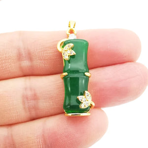 Green Purple Jades Bamboo Stone Pendant Necklace