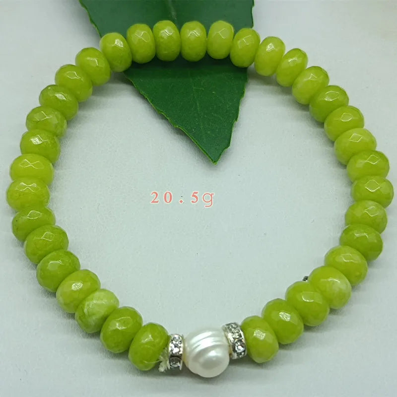 Green Peridot & Freshwater Pearl Bracelet 7.5inch Women's Jewelry