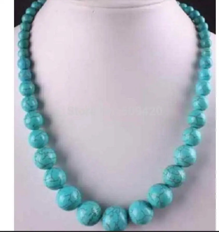 6-14mm Turkey Turquoise Rounds Beads Necklace