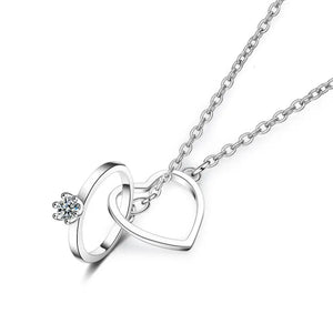 925 Silver Double Circle Heart Zircon Necklace For Women