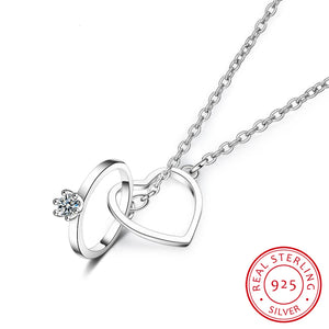 925 Silver Double Circle Heart Zircon Necklace For Women
