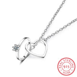 925 Silver Double Circle Heart Zircon Necklace For Women