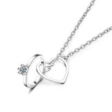 925 Silver Double Circle Heart Zircon Necklace For Women