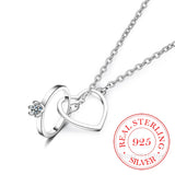 925 Silver Double Circle Heart Zircon Necklace Pendant For Women Girl