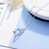 925 Silver Double Circle Heart Zircon Necklace Pendant For Women Girl