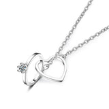 925 Silver Double Circle Heart Zircon Necklace Pendant For Women Girl