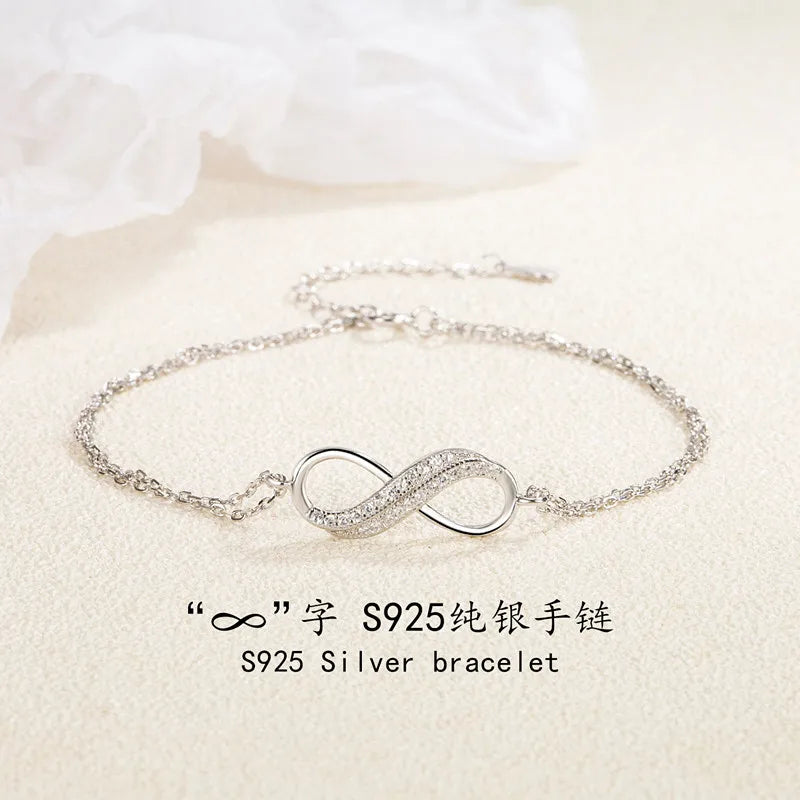 925 Silver Lucky Chain Bracelet Gem Hollow Style Woman's Jewelry