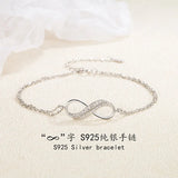 925 Silver Lucky Chain Bracelet Gem Hollow Style Woman's Jewelry