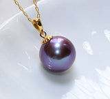 9mm Natural Sea Purple Lavender Round Pearl Pendant