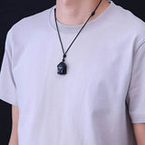 Buddha Jade Head Stone Prayer Pendant Necklace