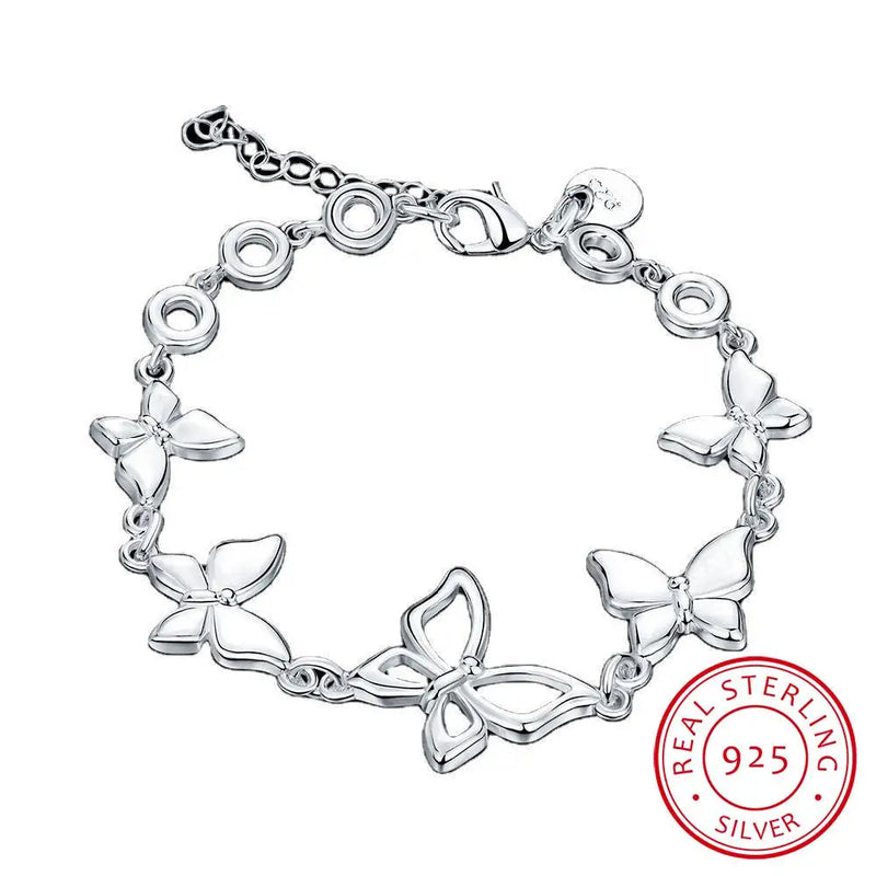 Charming Butterfly Pattern Bracelets Real 925 Sterling Silver Cubic Zirconia