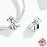 Charming Cat Kitten Animal Pet Bead Charm Solid Sterling Silver 925