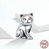 Charming Cat Kitten Animal Pet Bead Charm Solid Sterling Silver 925