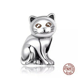 Charming Cat Kitten Animal Pet Bead Charm Solid Sterling Silver 925