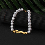 Pearl Letter Name Bracelet Stainless Steel Chain for Women