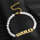 Pearl Letter Name Bracelet Stainless Steel Chain for Women