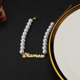 Pearl Letter Name Bracelet Stainless Steel Chain for Women
