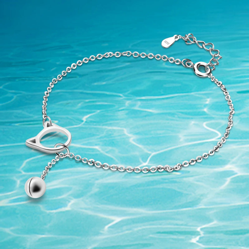 Cat Charm 925 Silver Bracelet Statement Jewelry