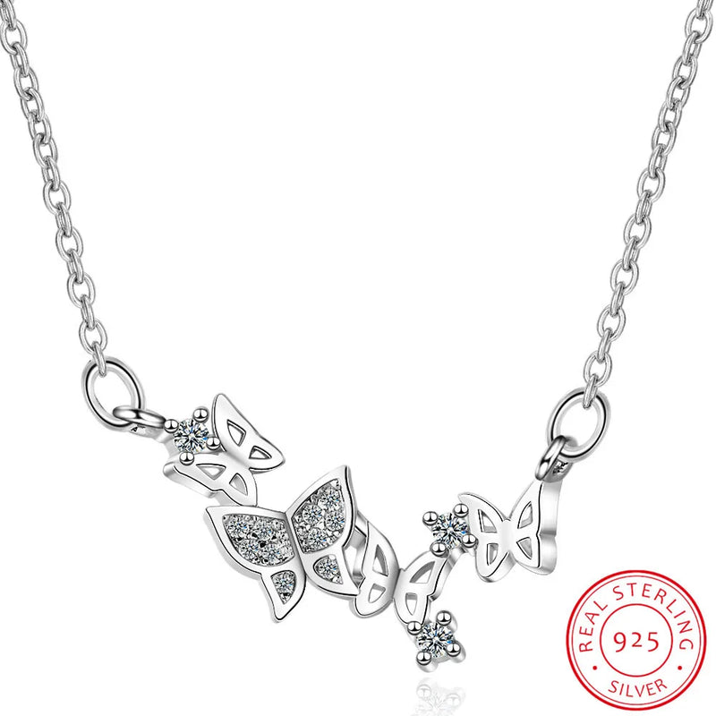 Charming Micro CZ Butterfly Necklace 925 Sterling Silver Chain Choker