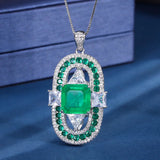 Charming Emerald Purple Red Corundum Geometric Square Round Pendant Necklace