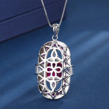 Charming Emerald Purple Red Corundum Geometric Square Round Pendant Necklace