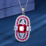 Charming Emerald Purple Red Corundum Geometric Square Round Pendant Necklace