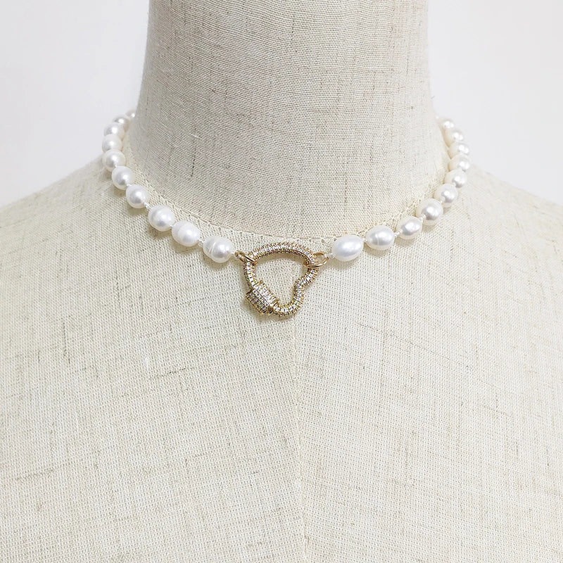 Freshwater Pearl Necklace Spiral Buckle Dangle Naszyjnik
