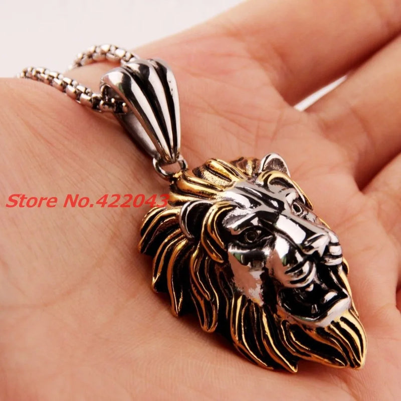 Lion Head Silver Pendant Necklace for Mens Boys Stainless Steel Jewelry