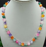 Charming Multicolor 10mm Faceted Jade Round Bead Necklace 18 Inch